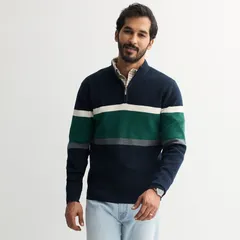 ソノマ メンズ アウター ニット・セーター Mensonoma Goods For Life Chestripe QuarterZip Sweater Navy Stripe ネイビーのサムネイル