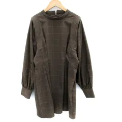 ムルーア MURUA ワンピース ミニ丈 長袖 バンドカラー グレンチェック柄 F 茶 ブラウン /SM55