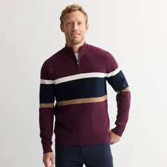 ソノマ メンズ アウター ニット・セーター Mensonoma Goods For Life Chestripe QuarterZip Sweater Burgundy Stripe バーガンディのサムネイル