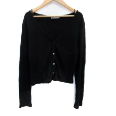 ザラ ZARA カーディガン ミドル丈 Vネック リブ M 黒 ブラック /SM28