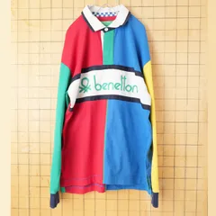 90s benetton ベネトン マルチカラー ラガーシャツ 長袖 メンズML相当 カラフル ヨーロッパ古着　031926ss24のサムネイル