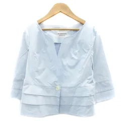 ストロベリーフィールズ STRAWBERRY-FIELDS ノーカラージャケット ミドル丈 シングルボタン 2 ライトブルー 水色 /YM9