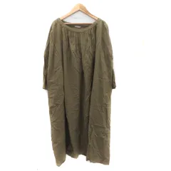 サマンサモスモス SM2 ワンピース ミモレ丈 七分袖 麻 リネン混 F カーキ /YK2