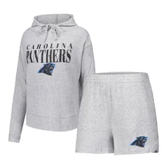 アンブランデッド レディース アンダーウェア ナイトウェア ショートパンツ パーカー Unbranded Womens Conceptsport Gray Carolina Panthers Juniper Long Sleeve Hoodie Top Sho