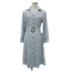 プロポーション ボディドレッシング PROPORTION BODY DRESSING シャツワンピース ひざ丈 長袖 スキッパーカラー ウエストベルト付き 2 水色 ライトブルー /YS19