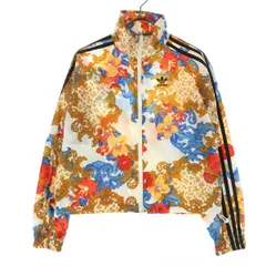 美品 adidas アディダス HER STUDIO LONDON 花柄 総柄 マルチカラー 長袖 ナイロン トラックジャケット XS ホワイト系 レディース 古着
