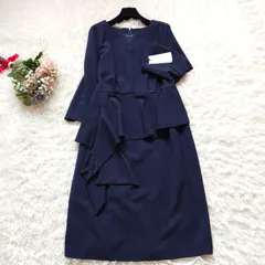 新品タグ付き ルイルエブティック 5L ペプラム フリル キーネック ロングワンピース ドレス 大きいサイズ ネイビー