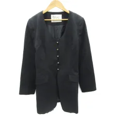プライベートレーベル Private label ノーカラージャケット ミドル丈 シングルボタン 総裏地 M ブラック 黒 /YM12のサムネイル