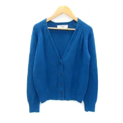 アールエヌエー RNA カーディガン ミドル丈 Vネック 無地 M 青 ブルー /SY35