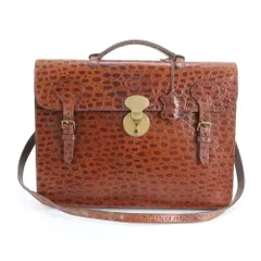 Mulberry 2way クロコ型押し 3室 ビジネスバッグ ブラウン ブリーフケース ショルダーバッグ ハンド 書類カバン 2WAY クロコ型