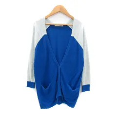 マウジー MOUSSY カーディガン ミドル丈 Vネック 切替 無地 F 青 ブルー 水色 ライトブルー /SY44