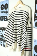 (L-3XL) キューカンバース スウェットTシャツ オーバーサイズ ルーズ ストライプ-17CC1