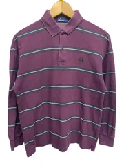 FRED PERRY (フレッドペリー) 長袖 ポロシャツ 鹿の子 ボーダー ワンポイント刺繡 S バーガンディ メンズ/028