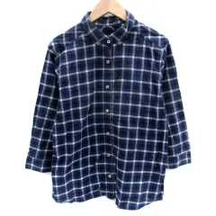 イーストボーイ EAST BOY カジュアルシャツ 七分袖 チェック柄 ロゴ刺繍 15 大きいサイズ マルチカラー 紺 ネイビー /SM5