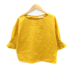 ナイスクラップ NICE CLAUP continuer de ブラウス カットソー 五分袖 ラウンドネック 無地 スリット リボン 黄 イエロー /SY19