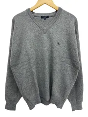 BURBERRY LONDON (バーバリーロンドン) 日本製 羊毛 Vネック 長袖ニット セーター ワンポイント刺繡 L グレー メンズ/028