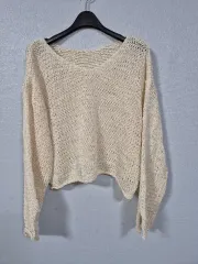 Vネック クロップド 麻 Tシャツ Free!