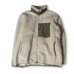 ユニクロ アイボリー ブラウン パッチ ボア フリース ジャケット XL