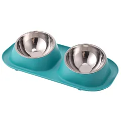 I'm so happy フードボウル 斜め ステンレス 犬 猫 ペットボウル 餌台 餌入れ 水入れ ご飯皿 15度の傾斜 (グリーン, ダブルボウル) [グリーン] [ダブルボウル]のサムネイル