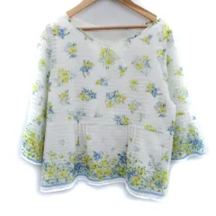 エニィスィス エニシス anySiS カットソー 七分袖 Vネック チェック柄 花柄 シースルー 2 マルチカラー 白 ホワイト 黄 イエロー /SM22