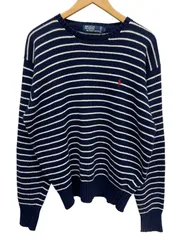 POLORALPH LAUREN (ポロラルフローレン) ボーダー コットンニット セーター ワンポイント刺繡 L ネイビー×ホワイト メンズ/028