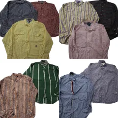 古着卸 まとめ売り トミーヒルフィガー 長袖シャツ 10枚セット (メンズ XL ) フラッグタグ チェック ストライプ 中古 古着 NE0594