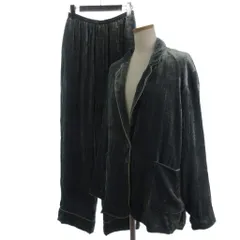 6 ROKU BEAUTY&YOUTH B&Y ロク ビューティーアンドユース ベロア セットアップ パンツ ジャケット 長袖 シルク混 グリーン系 36 S