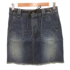 バーバリーブルーレーベル BURBERRY BLUE LABEL デニムスカート 36 インディゴブルー ひざ丈 フリンジ 紐ベルト /FF ■GY14