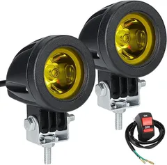 SENJWARM 2個 LED作業灯 12V 24V 小型 汎用 スポット ライト セット バイク CREE 丸型 ヘッドライト フォグランプ ワークライト 防水 10W オートバイ/機械/自動車/トラック用品 車外灯 スイッチ付き (イエロー)のサムネイル
