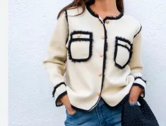 バイカラートゥウィード カーディガン ニット ジャケット