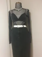 ブラック シースルートップス