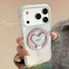 iPhoneケース マグネットスタンド ソフト 赤青ストライプ ハート 韓国風 Apple iPhone 17 Pro Max 16 15 14sjk0327