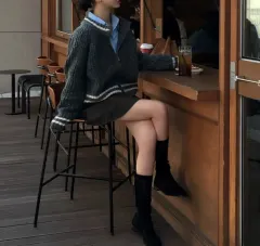 バイカラー ラウンドニット ジップアップ