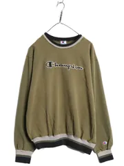 【お得なクーポン配布中!】 90s チャンピオン ロゴ 刺繍 スウェット メンズ レディース XL / 古着 オールド 裏起毛 トレーナー 大きいサイズ スクリプト リブライン 緑