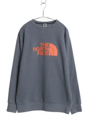 【お得なクーポン配布中!】 ノースフェイス プリント スウェット メンズ M 古着 前V アウトドア トレーナー ロゴプリント クルーネック 裏起毛 シンプル 薄手 ネイビー