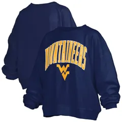 プレスボックス レディース トップス Tシャツ スウェット ロゴ Womens Pressbox Navy West Virginia Mountaineers Janise Arch Over Logo Waist Length Oversized Pull