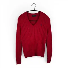 S) POLO RALPH LAUREN ポロラルフローレン ケーブル Vネック ニット レッド