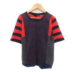 マークバイマークジェイコブス MARC by MARC JACOBS ニット カットソー 五分袖 ボーダー柄 総柄 XS マルチカラー 紺 ネイビー 赤 レッド /YK21のサムネイル