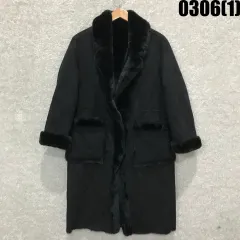 ブラック ロング ムートン コート L