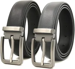 KASSAI １ピン本革メンズベルト 3.2cm幅 (2本セット(ブラック/グレー),  126cm)