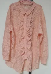 ピンク レース パール ボタン ブラウス
