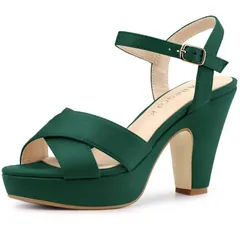 アレグラ ケー レディース シューズ パンプス プラットフォーム サンダル ヒール ALLEGRA K Womens Platform Chunky Heelslingback Sandals Green グリーン