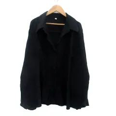 murmuring カジュアルシャツ スキッパーカラー 長袖 無地 黒 ブラック /HO18