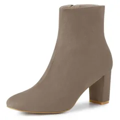 アレグラ ケー レディース シューズ ブーツ・レインブーツ アンクル ヒール ALLEGRA K Womens Dresside Zip Chunky Heel Ankle Boots Taupe トープ