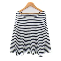 ニコアンド Niko and.. カットソー 長袖 ラウンドネック ボーダー柄 3 M 白 ホワイト 黒 ブラック /SY48