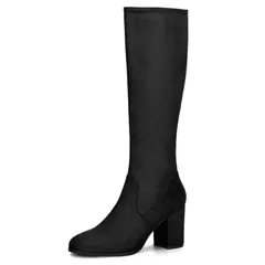 アレグラ ケー レディース シューズ ブーツ・レインブーツ ヒール ALLEGRA K Womenside Zipper Chunky Heel Knee High Boots Black ブラック