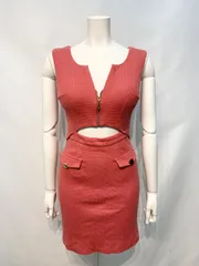 2500 JEWELS ジュエルズ　キャバクラ　ドレス　ワッフル　ノースリーブ　ウエストカット　ゴールドボタン　タイト　ミニ　伸縮性　キャバドレス　S