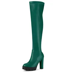 アレグラ ケー レディース シューズ ブーツ・レインブーツ プラットフォームブーツ プラットフォーム ヒール ALLEGRA K Womens Platform Boots Chunky Heel Over Knee High Boots Emerald Gr