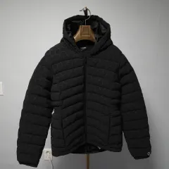 L ) カルバン・クライン レディース ブラック 軽量 ダウン フード ジャケット