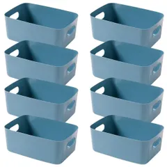 I'm so happy 収納ボックス プラスチックケース 小物 持ち手付き 持ち運び 引き出し 整理 キッチン 8個 (ネイビー) [ネイビー]